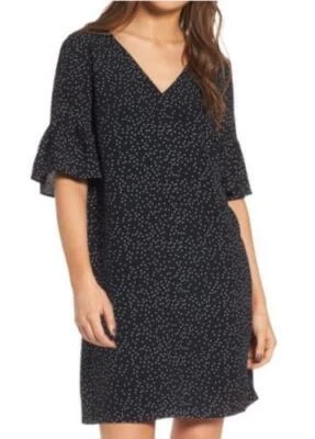 Madewell Dress Flutter Sleeve Dotted Mini Shift Black Sz 6 NEW NWOT N100 - Image 1 of 4