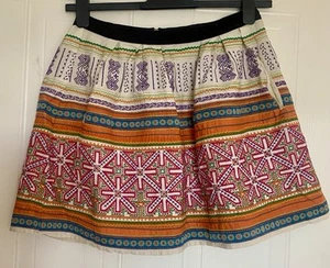 River Island Size 8 Embroidered Mini Skirt Cotton Linen White Orange Pink Blue - Picture 1 of 11