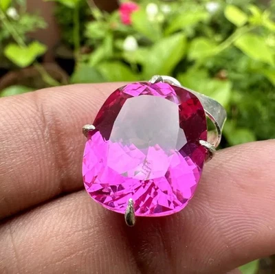 Collana in argento massiccio 925 35+CT vera pietra preziosa zaffiro rosa... - Immagine 1 di 4