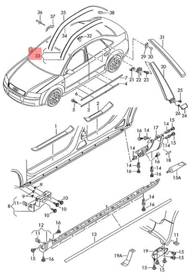 Genuine AUDI A4 Avant S4 quattro RS4 8E2 8E5 Roof Channel Right 8E9853702CGRU - Image 1 of 1