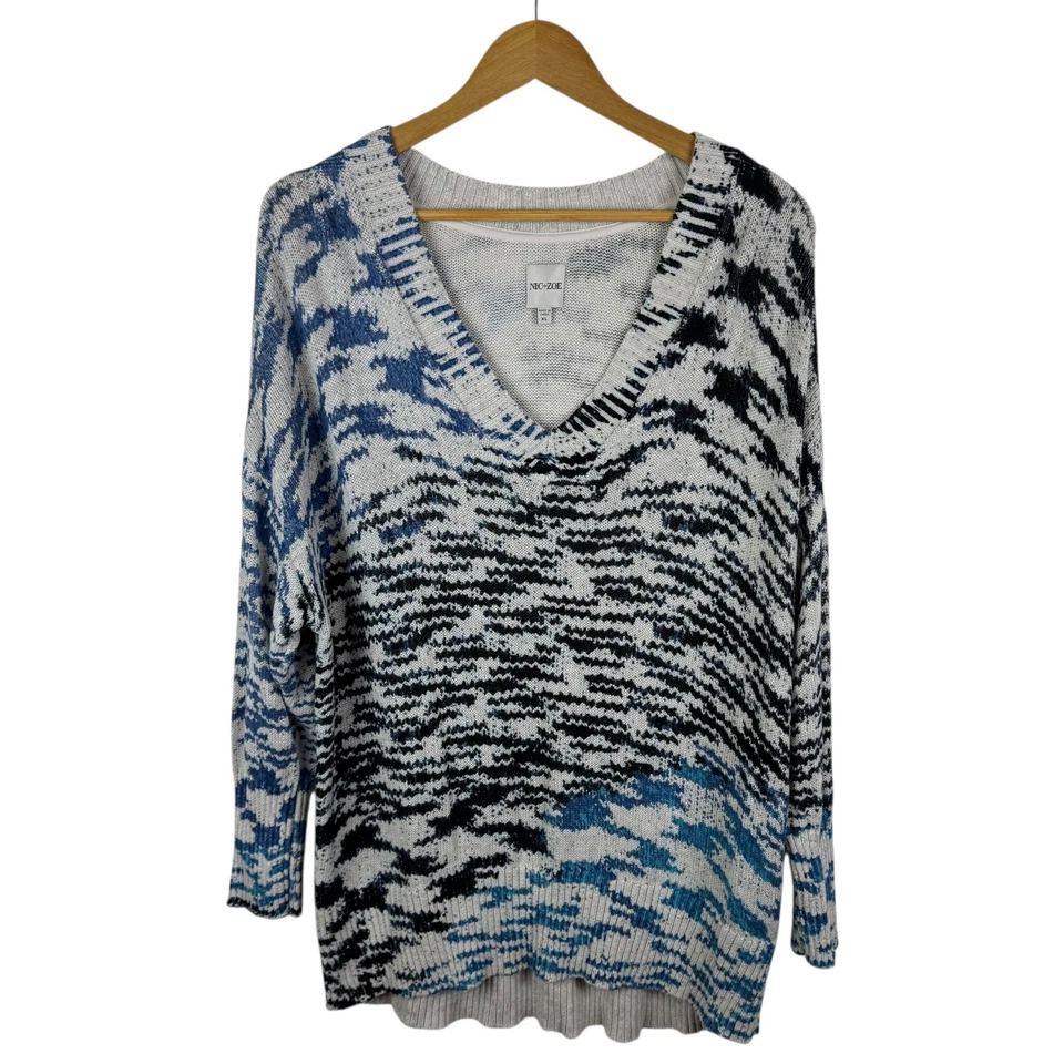 Suéter Tejido Abstracto Nic + Zoe Talla XL Cuello en V Pullover Artístico Ecléctico Boho Chic Foto 1 de 4