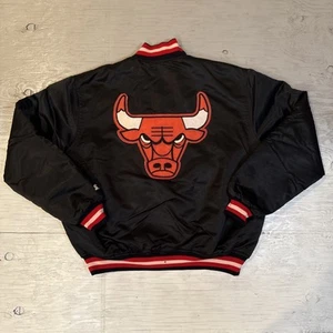 Vintage 90s NBA Starter Chicago Bulls Satin Basketball Jacket W/ Back Logo Sz XL - Picture 1 of 24