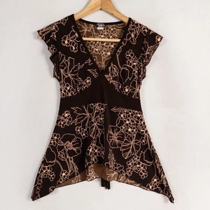 Vtg Y2K Teenie Weenie Top Blouse XS Chocolate Brown Floral Babydoll Whimsigoth - Picture 1 of 8