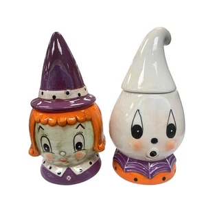 Johanna Parker Halloween Green Witch and Ghost Canister Treat Cookie Jar Set New - Picture 1 of 9