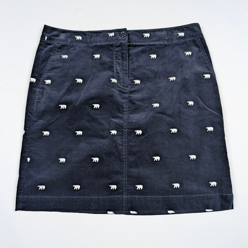 Falda recta de pana azul marino Talbots bordada oso polar para mujer talla 12 Foto 1 de 4