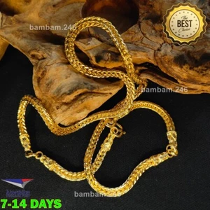 2 Baht Necklace 26" Gold Plated Yellow Chain 3 Hoops Thai Amulet 22K 23K 24K Wom - Picture 1 of 6