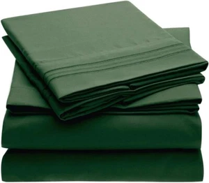4 Piece Green Full Size Solid Color Bed Sheets Pillowcases Microfiber Extra Soft - Picture 1 of 6
