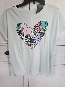 Girls Kids Youth Adidas Shirt NEW Short Sleeve Ice Mint Heart Size Large 14 - Picture 1 of 1