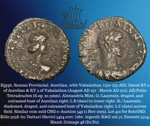 271-272 AD (RY 2) Roman Provincial Egypt Aurelian & Vabalathus Tetradrachm Coin - Picture 1 of 4