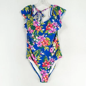 Traje de baño Kona Sol para mujer 18W azul floral fuera del hombro correa halter extraíble - Imagen 1 de 7