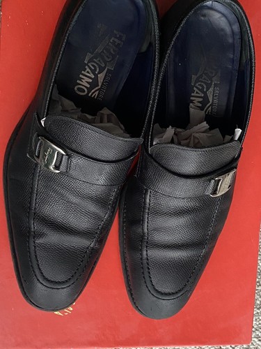 ADIDAS Salvatore Ferragamo Men's Black Leather Buckle Loafers Shoes 6 5 EE ITALY MILANO