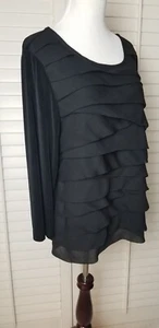 Chicos schwarz Chiffon Lagenlook vorne Tunika Top lange transparente Ärmel U-Ausschnitt M - Bild 1 von 6