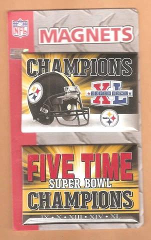 PITTSBURGH STEELERS SUPER BOWL CHAMPS/FIVE TIME CHAMPS REFRIGERATOR MAGNET SET! Cover