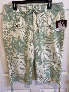 Gloria Vanderbilt Women’s Capris Cropped Pants Sz 14 NWT Mint Green Cream Floral - Picture 1 of 11