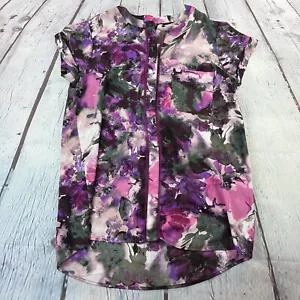 Simply Vera Vera Wang Womens Short Sleeve Half Button Blouse Floral Sz M - Picture 1 of 11