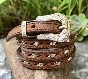 Vntg Leather Western Belt w/Buckle Gold Tone Buckstitch Women’s S/M - Picture 1 of 16