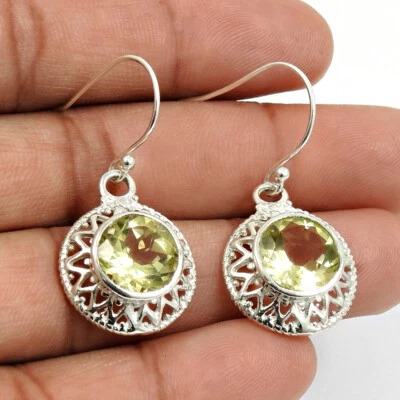 Natural Lemon Topaz Gemstone Trendy Earrings 925 Silver Gift For Woman Girl - Image 1 of 4