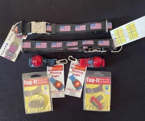 2 Large Dog Collars Flag Motif  Made In USA Comes W/Blinkers & Tag Clips Cetacea - Picture 1 of 9