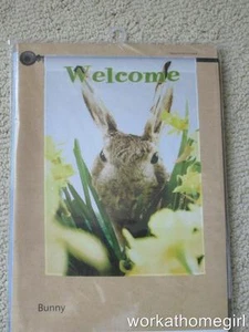 NWT/BUNNY RABBIT Large House Flag/Brand New/28 x 40/WELCOME/Flowers/Super Cute! - Picture 1 of 1