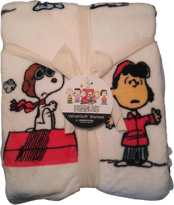 Peanuts Snoopy VelvetSoft Blanket by Berkshire White Peanuts Gang Woodstock NEW - Image 1 of 4