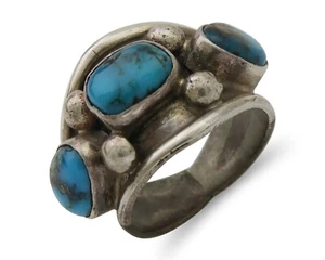 Navajo Handmade Ring 925 Silver Natural Turquoise Native Artist C.80's - Picture 1 of 10