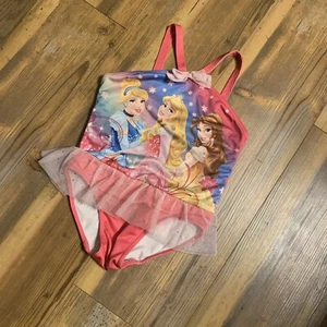 Disney Princess Swimsuit Size 4 - Pink- Cinderella Sleeping Beauty And Belle  - Picture 1 of 4
