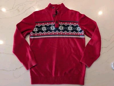 Suéter Children's Place Boys XXL 16 Rojo Fair Isle Cuello Simulado Manga Larga Foto 1 de 4