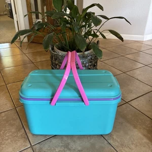 Vintage Eagle Craftstor Sewing Craft Storage Organizer Tote Bin Teal Purple Pink - Picture 1 of 12