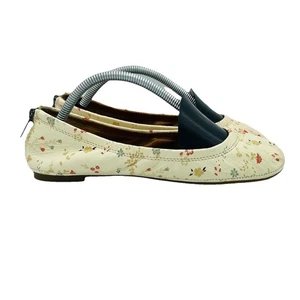 Lucky Brand Shoes Womens Size 6 M Beige Floral Leather Eikia Ballet Flats Zipper - Picture 1 of 11