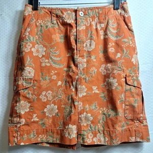 Vtg EDDIE BAUER Denim Cargo Mini Skirt Sz 4 Burnt Orange Floral Boho Cottagecore - Picture 1 of 6
