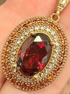 Genuine Garnet Citrine Diamond Necklace 14K Yellow Gold Solid 925 Oval Madeira - Picture 1 of 11
