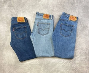 Levis 501 Jeans Denim Blue Pants 34x34 Lot Of 3 (Laundered) - Picture 1 of 13
