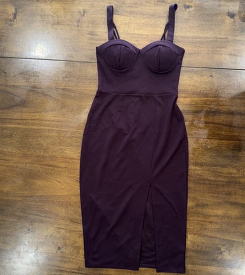 Trixxi Borgoña Acolchado Sujetador Top Sin Mangas Vestido Lápiz Frontal Abertura Para Mujer Talla XS Foto 1 de 4