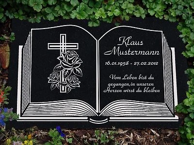 LASERART24 Grabstein Grabplatte aus Granit Motiv + Inschrift Gravur 30x20 cm - buch-g03