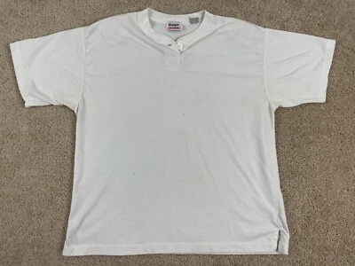Camisa vintage simple adición para mujer grande tejida acanalada botón Henley blanco Foto 1 de 4