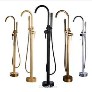 Free Standing Floor Mounted Bath Hand Shower Faucet Set Tub Water Filler Mixer - Bild 1 von 13