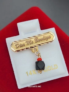 "Dios Me Bendiga" 14K Solid Gold Azabache Baby Pin. - Picture 1 of 7