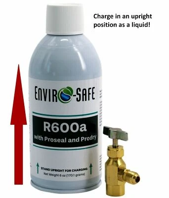 ENVIRO-SAFE REFRIGERANTS, INC. R600a Refrigerant with Proseal & Prodry (1 can) & Top Tap Kit #8090 UPRIGHT CAN!