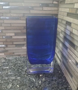 Vintage MURANO Cobalt Blue Clear Bottom Sommerso Faceted Glass Vase Modern - Picture 1 of 16
