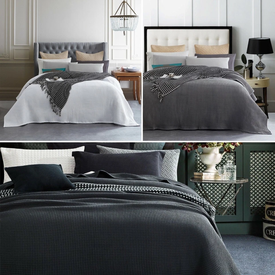 New 100% Soft Cotton Chunky Large Waffle Blanket Bedspread Throw Rug S D Q K SK - image 1 of 4
