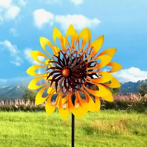 Sonnenblume Wind Spinner Kinetisch Outdoor Rasen Garten Dekor Terrasse Pfahl Kunst Hof - Bild 1 von 5