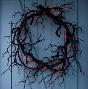Wreath Decoration Front Door LED Lights Branch Halloween Decor Scary Home Party - Picture 1 of 6