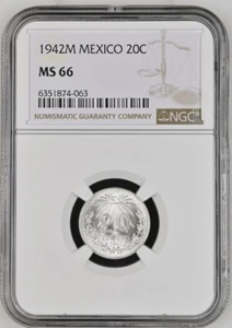 1942M Mexico 20 Centavos NGC MS66 .720 Silver - Picture 1 of 2