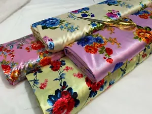 *NEW* Soft 100% Polyester Crinkle Satin Floral Dress/Crafts Fabric Material - Picture 1 of 18