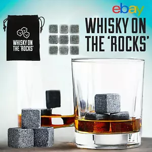 Whiskey Ice Stones 9 PCS Reusable Granite Cooler Cubes Scotch Whisky Rocks Glass - Picture 1 of 4