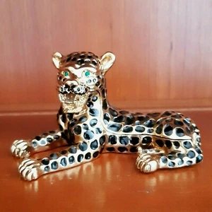 Leopard Animal Trinket Jewelry Box Keepsake with Lid Green eyes - Picture 1 of 11