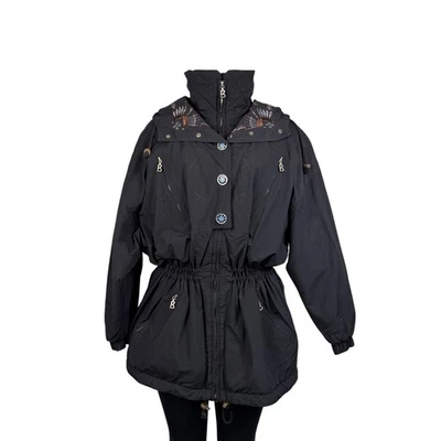 Chaqueta con Capucha Bogner Mujer Negra Nailon Bordada Elegante Abrigo de Invierno Talla 12 Foto 1 de 4