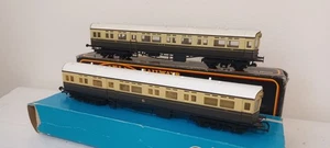 Calibre OO 2x HORNBY y MAINLINE Autocoach en GWR Marrón Crema Librea EN CAJA - Imagen 1 de 6