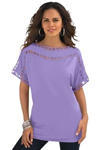 Roaman's Women's Plus Size Ladder Stitch Tee - Picture 1 of 10
