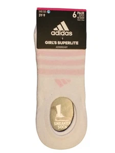 Adidas 6 Pair Super No Show Girl's Socks Sz 3Y-12 - Picture 1 of 4
